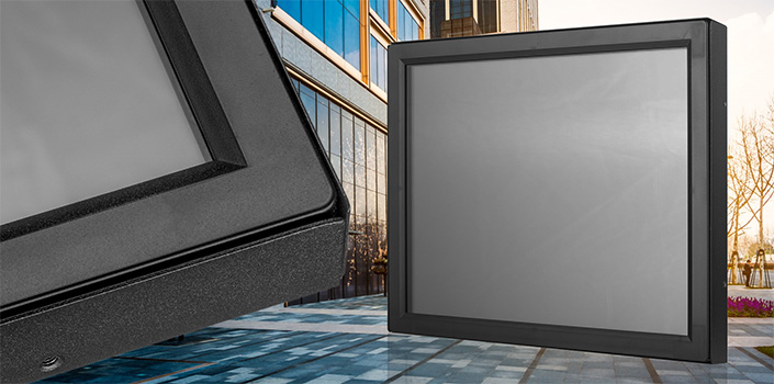 Акустический сенсорный монитор TG4L15R 15 дюймов, вид спереди: ударопрочное стекло 4 мм, металлический корпус