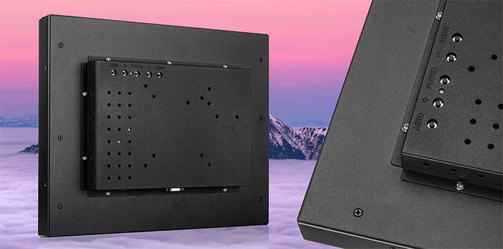 Акустический сенсорный монитор TG4L15R 15 дюймов, вид сбоку: металлический корпус, рамка, интерфейсы подключения