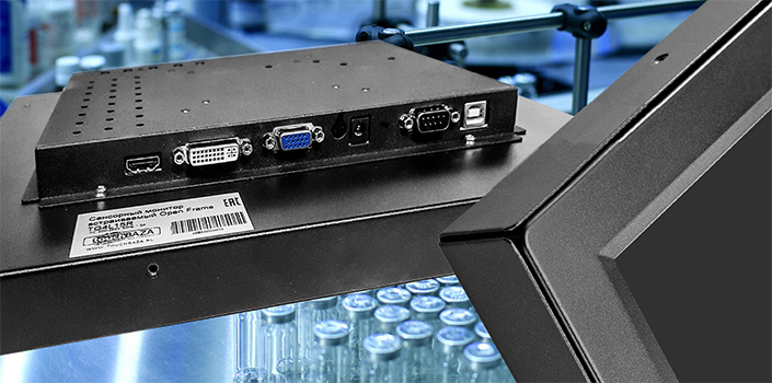 Акустический сенсорный монитор TG4L15R 15 дюймов, вид сзади: разъёмы VGA, HDMI, DVI, крепление VESA